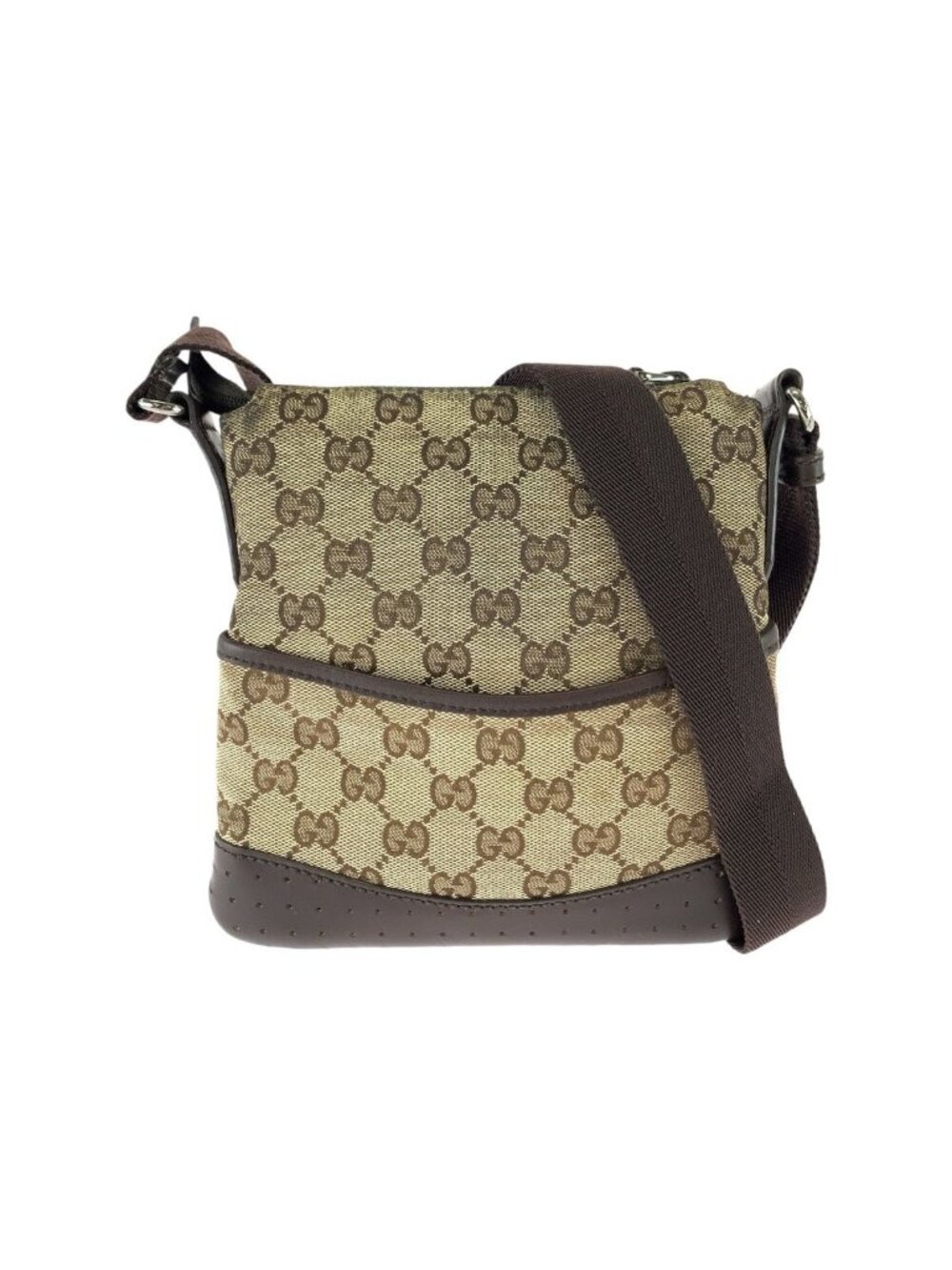 Gucci Brown Silver GG Canvas Leather Shoulder Bag Pochette